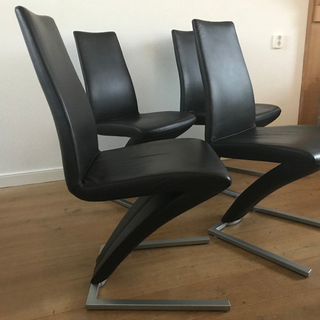 4 Rolf Benz 7800 design stoel modern leer diep bruin zwart, Ophalen, Bruin, Leer, Zo goed als nieuw