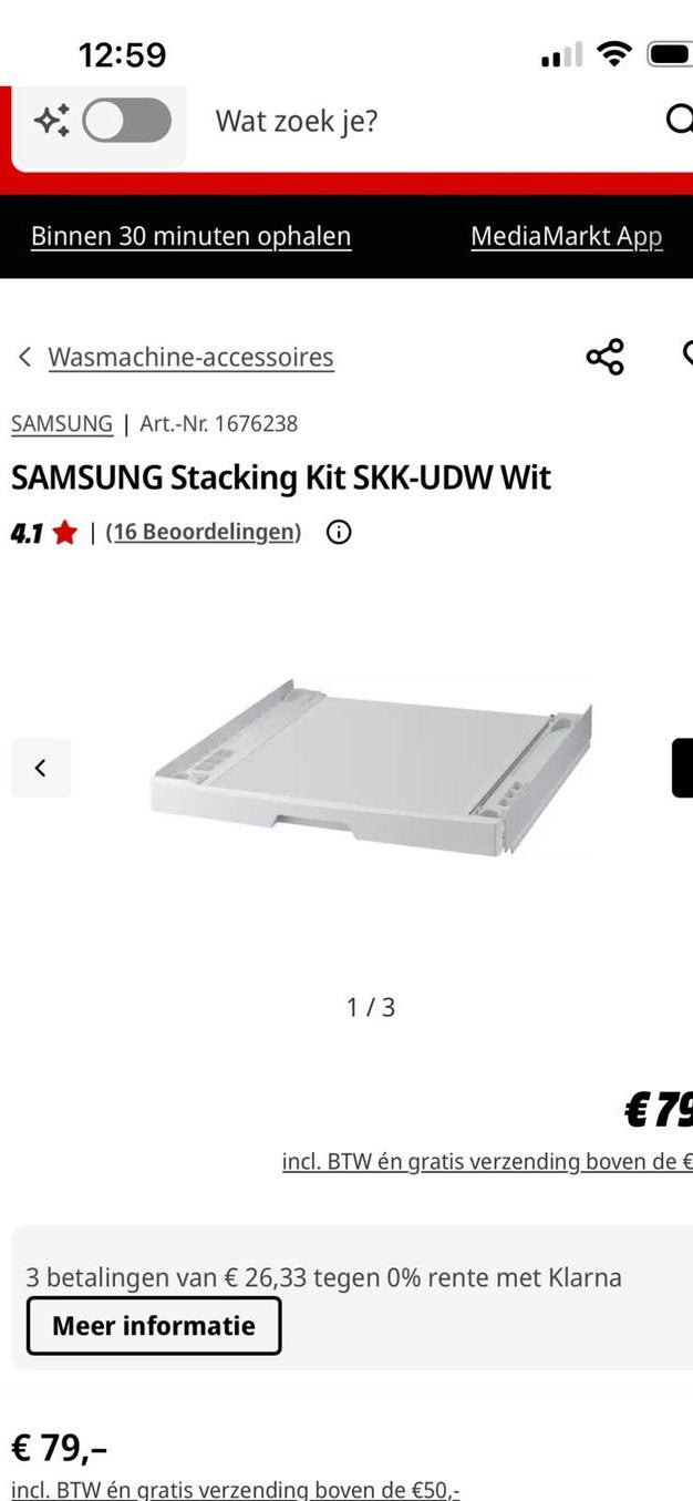 Samsung Stacking Kit SKK-UDW Wit met uitschuiflade, Ophalen, Nieuw
