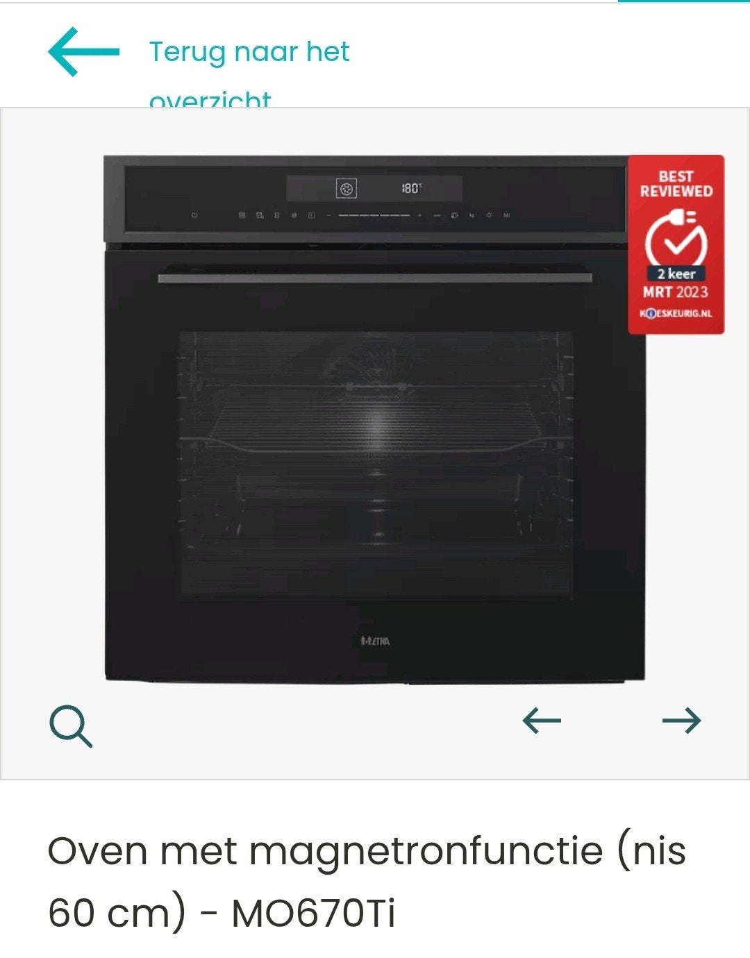 Etna CM751ZT Combi-oven - Zo goed als nieuw, Witgoed en Apparatuur, Ophalen, 60 cm of meer, Inbouw, 55 tot 60 cm