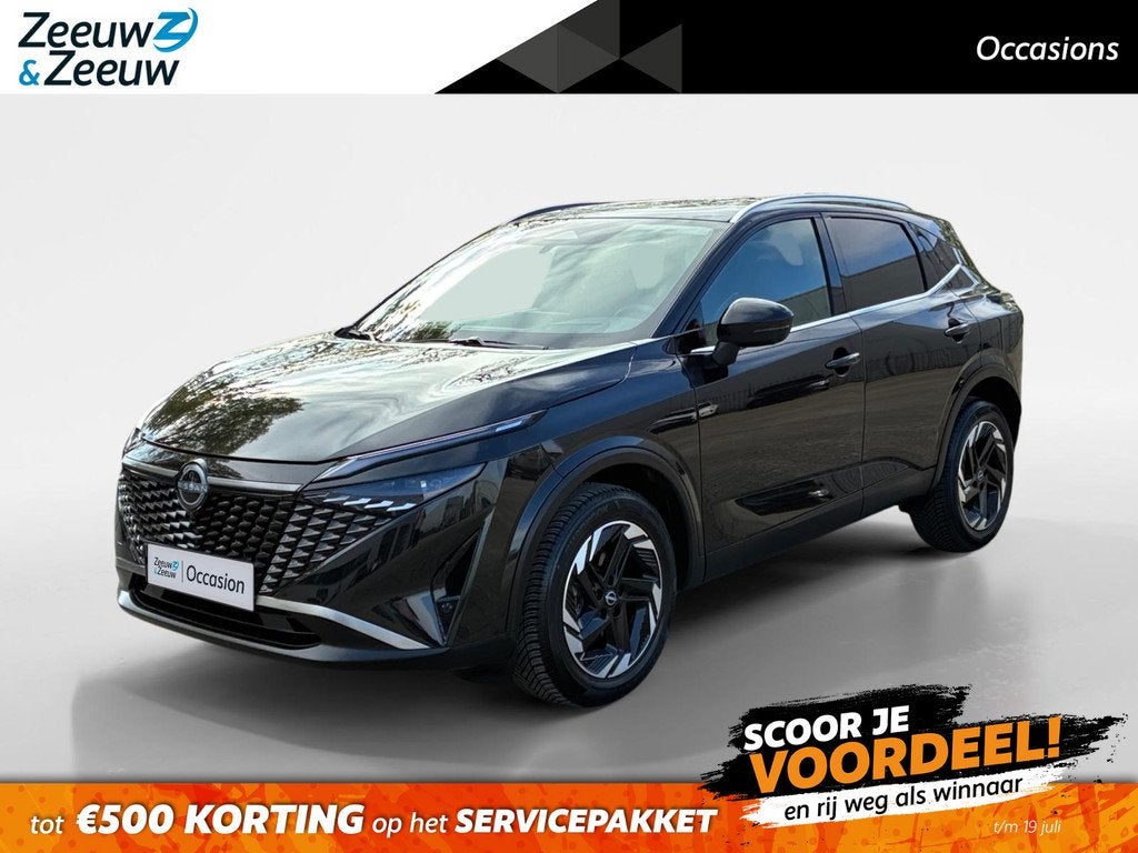 Nissan Qashqai 1.3 MHEV Xtronic N-Connecta DESIGN PACK | COL, Auto's, Nissan, 4 cilinders, Leder en Stof, Zwart, 1365 kg