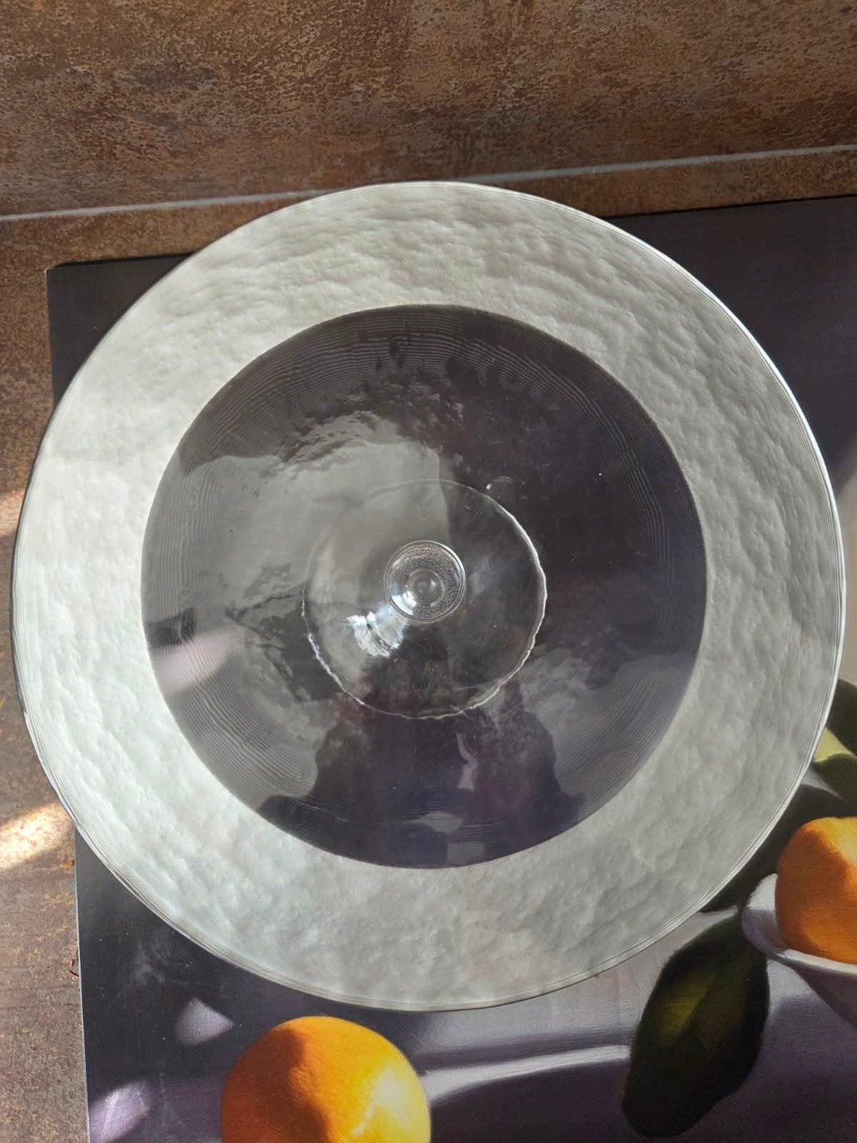 Glazen taartplateau met zilverkleurige rand, Ophalen, Glas of Glazen, Overige stijlen, Glas