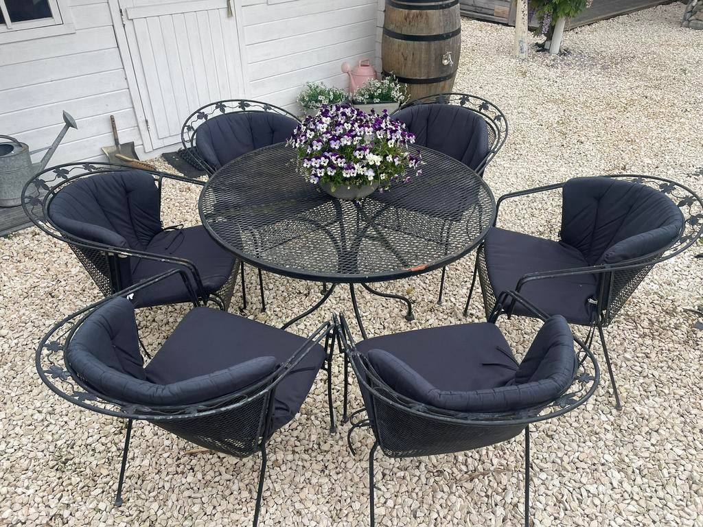 Te koop, tuinset , tafel met 6 stoelen en kussens, Tuin en Terras, Ophalen, Gebruikt, 6 zitplaatsen, Tuinset