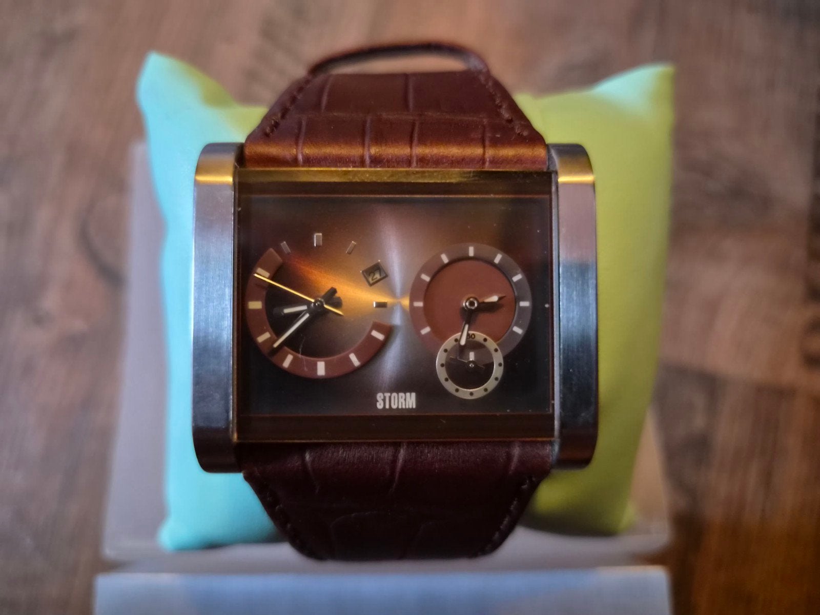 Nieuw Storm horloge met bruine leren band, Overige merken, Leer, Staal, Polshorloge