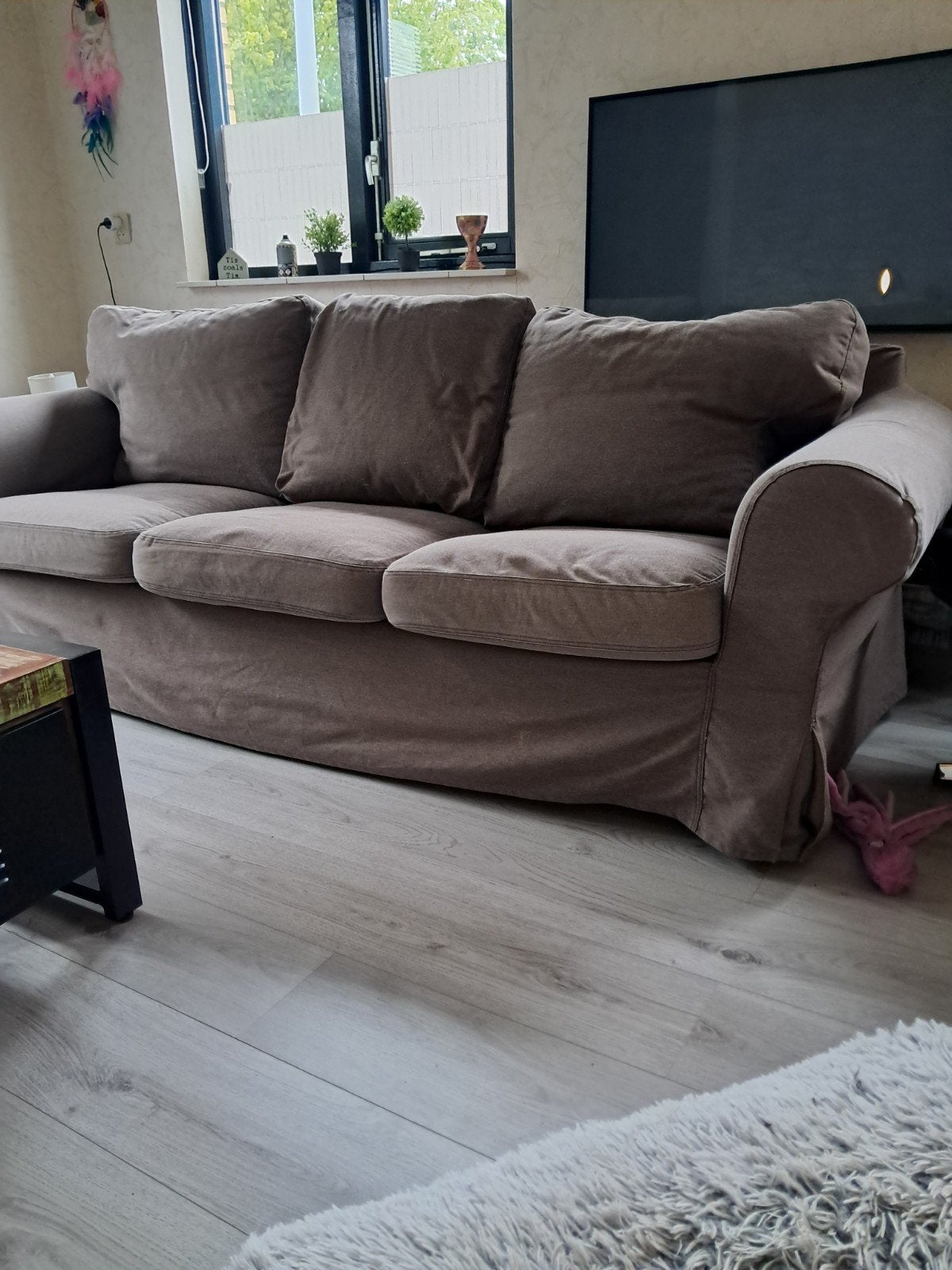 Gratis 3 persoons ektorp bruine bekleding, Huis en Inrichting, Ophalen, Gebruikt