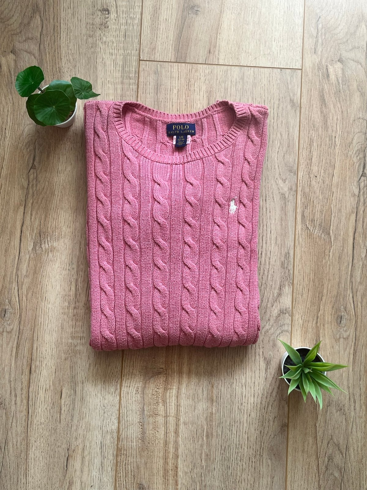 Polo Ralph Lauren kabelgebreide trui roze maat S, Ophalen of Verzenden, Zo goed als nieuw, Maat 42/44 (L), Roze
