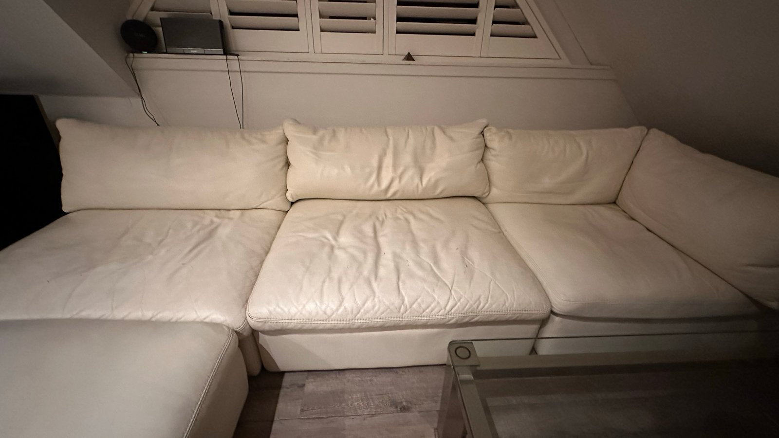 Mooie Wit/Crème Leren loungebank - Modulair Design, Ophalen, Gebruikt, 100 tot 125 cm, Lounge