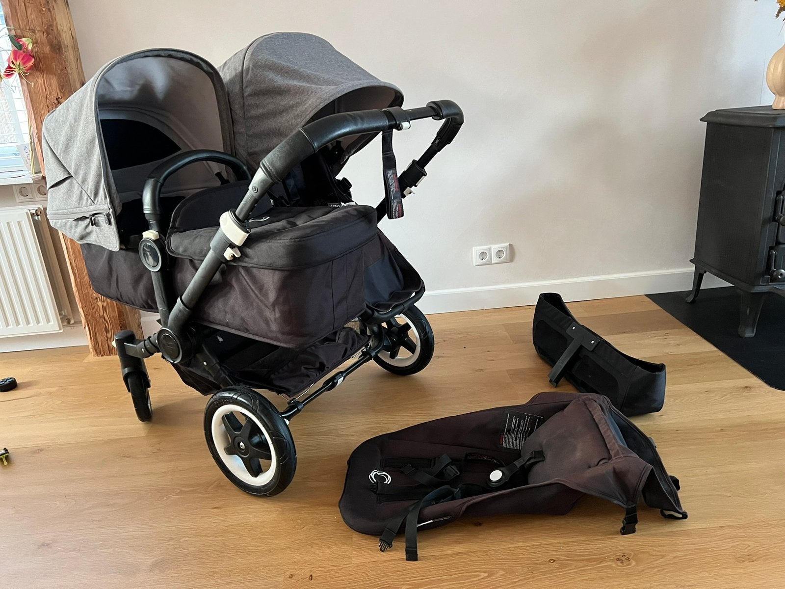 Bugaboo Donkey Duo wagen met reiswieg en twee zitjes, Gebruikt, Ophalen, Kinderwagen, Duowagen