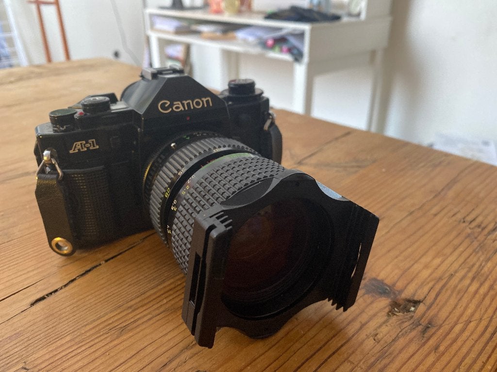 Canon A-1 analoge camera met marcolens, Audio, Tv en Foto, Fotocamera's Analoog, Ophalen of Verzenden, Gebruikt, Spiegelreflex