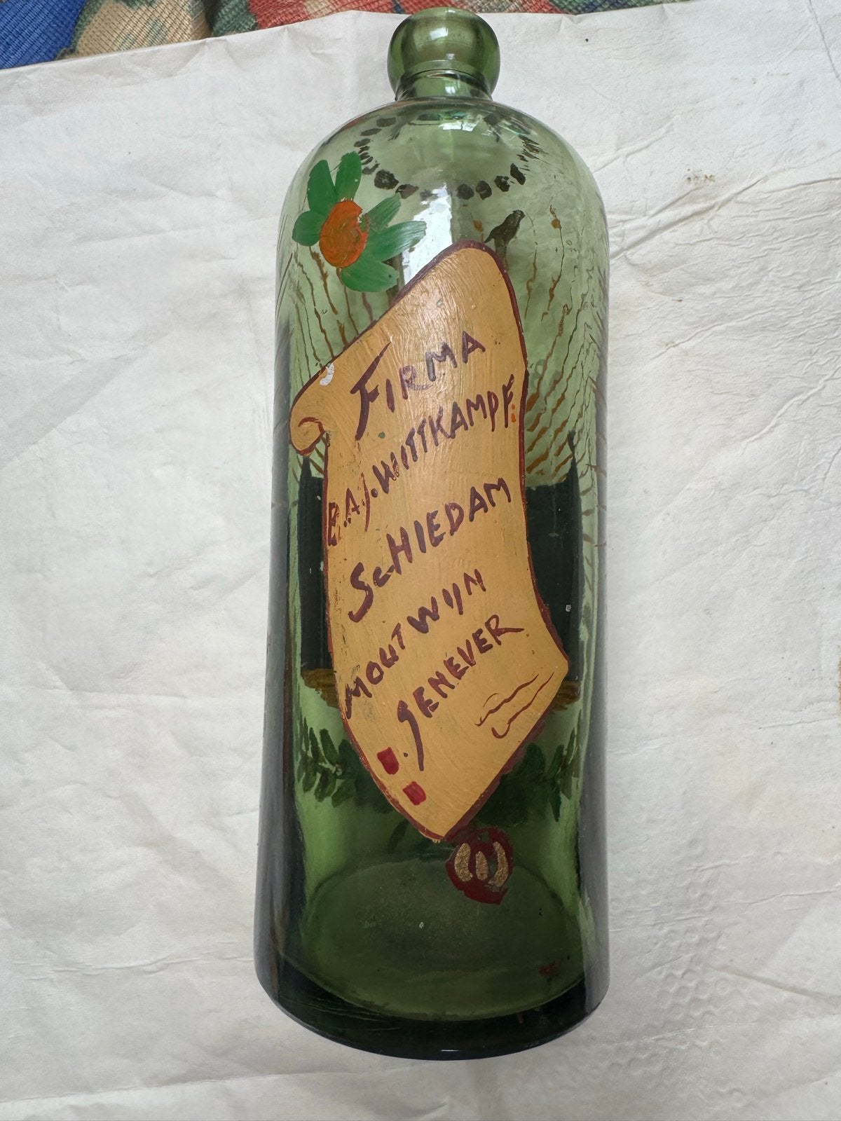 Antieke Jeneverfles Firma B.A.J. Wittkamp Schiedam, Antiek en Kunst, Antiek | Vazen, Ophalen