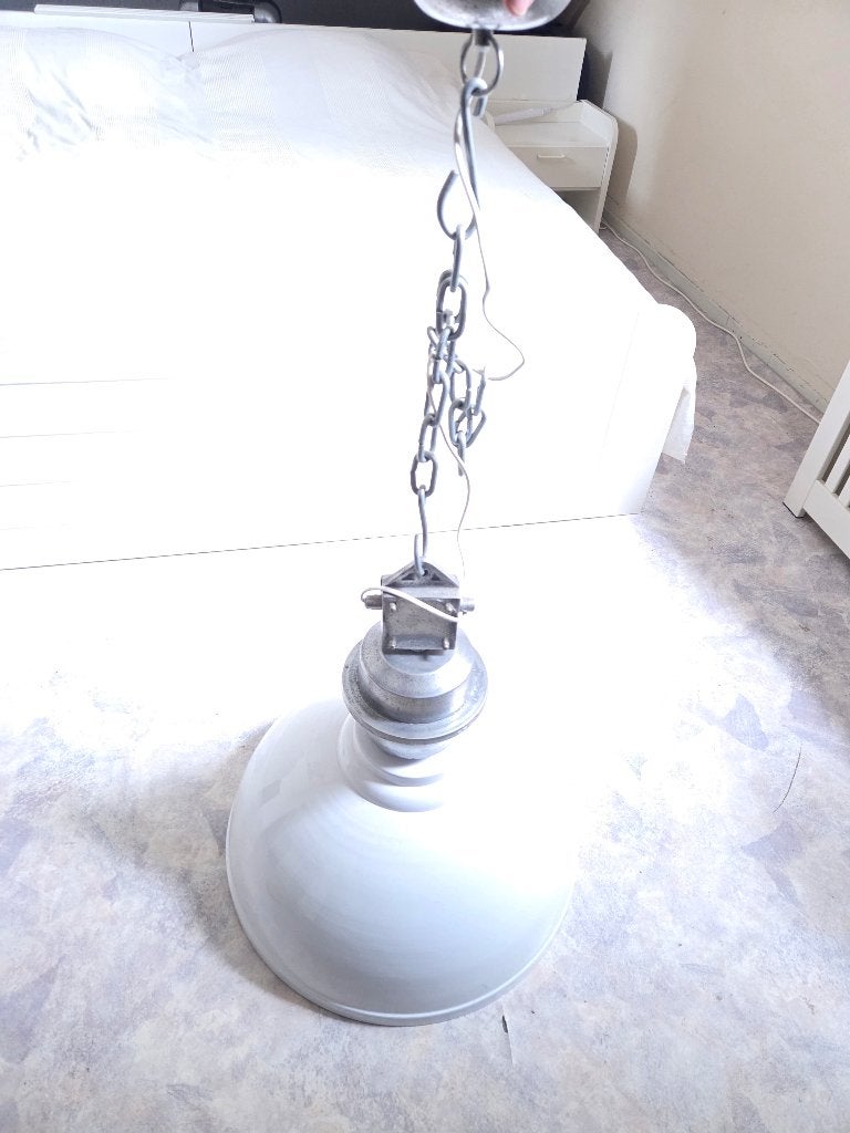 Industriële hanglamp wit/zilver - Vintage look, Ophalen, Gebruikt, E27 (groot), Industrieel, Vintage