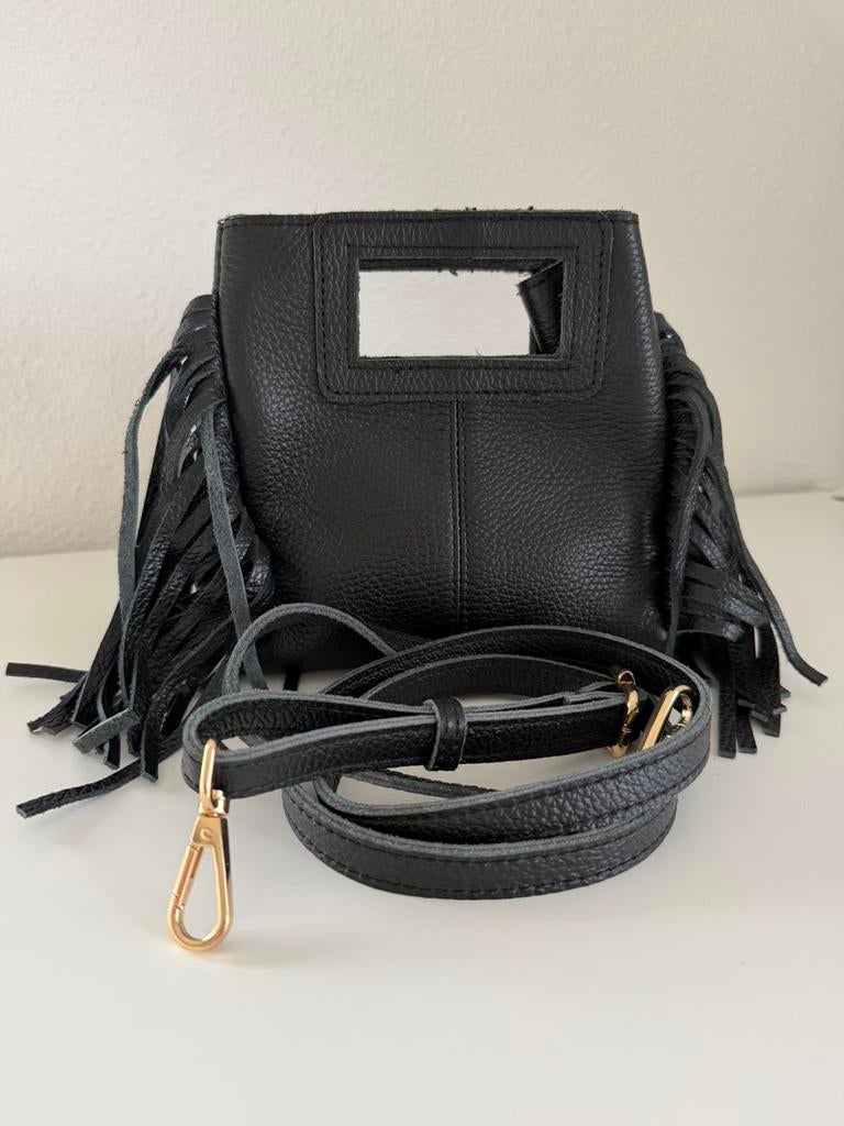 Leren tas met Franjes, Sieraden, Tassen en Uiterlijk, Tassen | Damestassen, Ophalen of Verzenden, Nieuw, Zwart, Schoudertasje