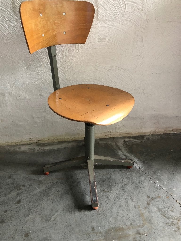 Leuke vintage industriële tekenstoel bureaustoel, Ophalen, Gebruikt, Zwart