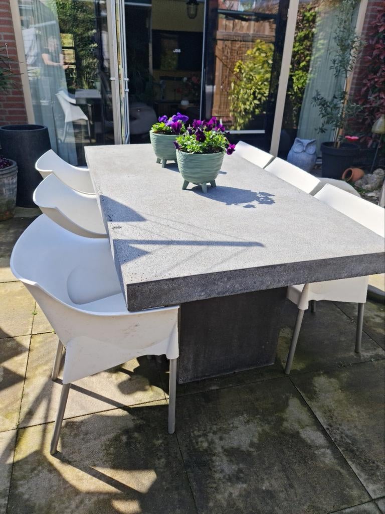 Mooie grote tuintafel met stevige stoelen, Tuin en Terras, Tuintafels, Ophalen, Gebruikt, Rechthoekig, Overige materialen