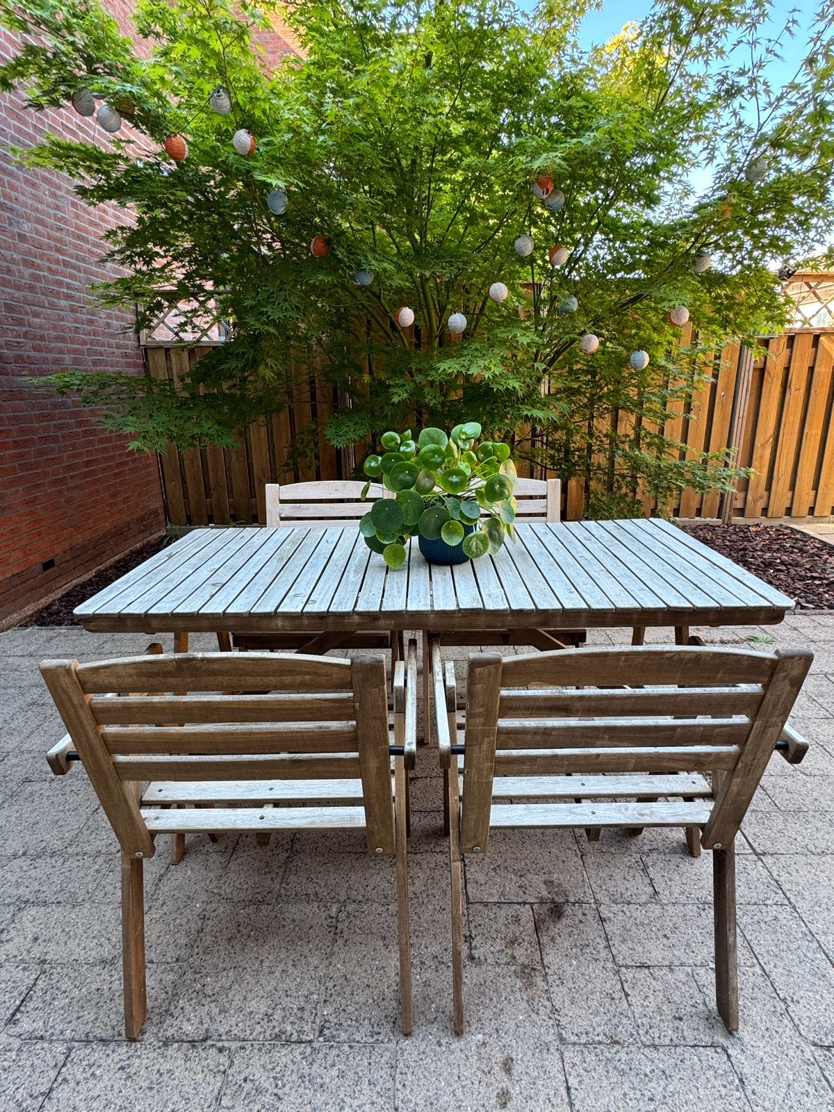 Ikea houten tuinset met 4 stoelen, 4 zitplaatsen, Eettafel, Ophalen of Verzenden, Zo goed als nieuw