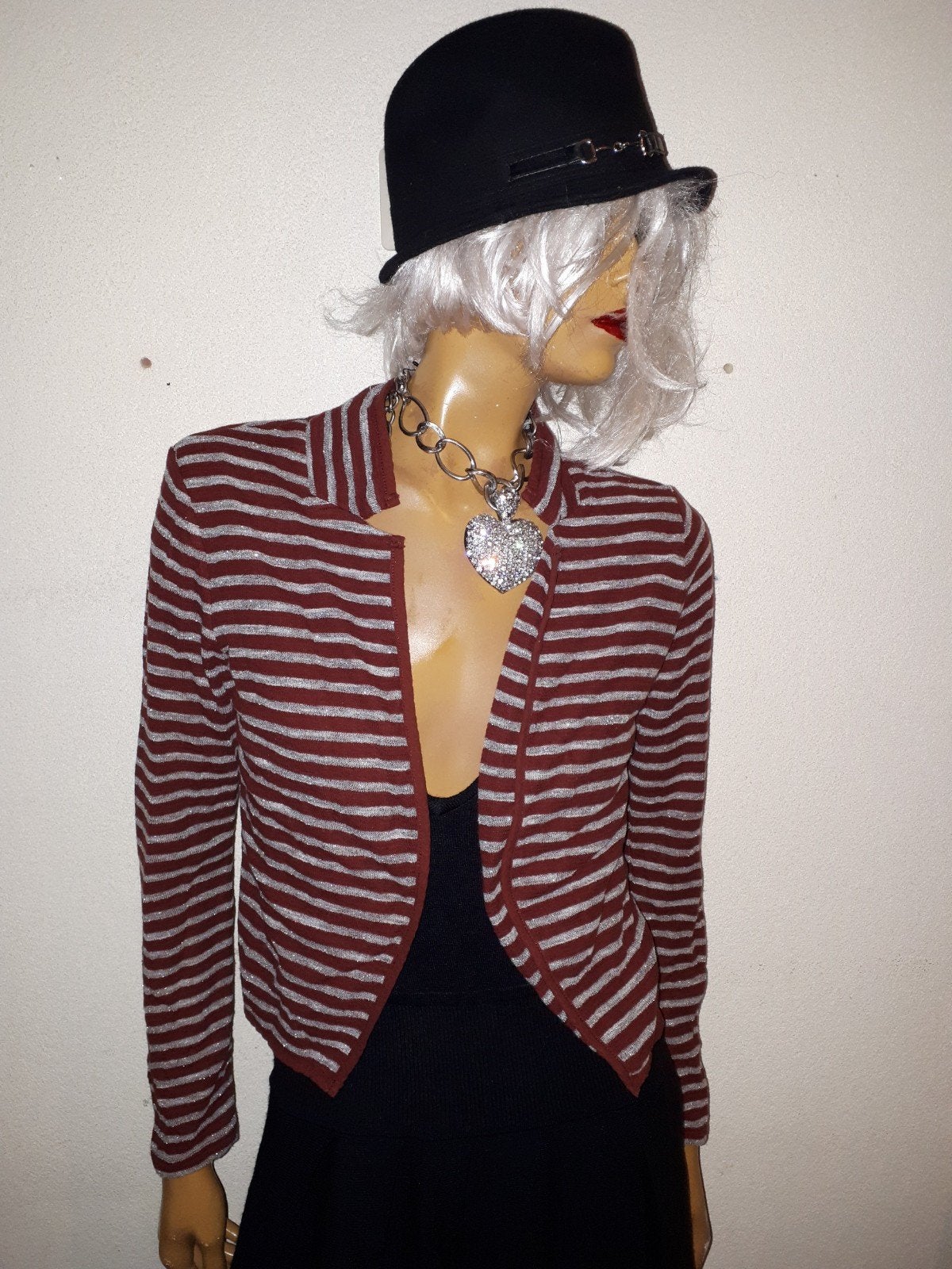 Gestreept Bolero Jasje - Rood/Zilver maison Scotch maat 1/36, Zo goed als nieuw, Maat 36 (S), Rood, Maison Scotch