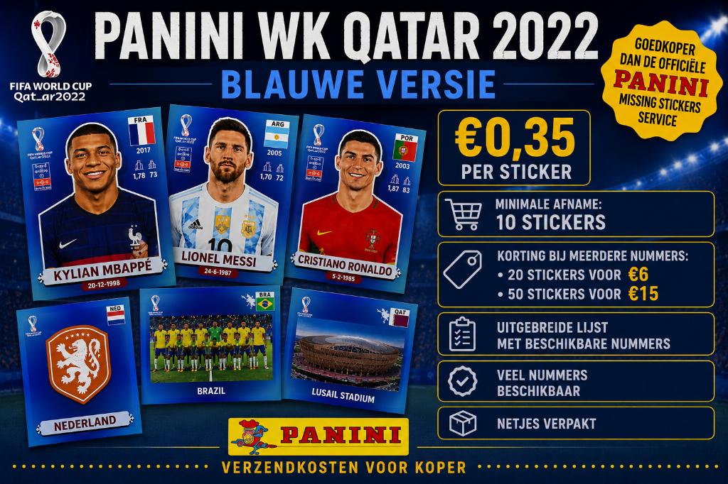 Panini WK Qatar 2022 stickers blauwe internationale versie⚽, Verzenden, Zo goed als nieuw, Meerdere stickers