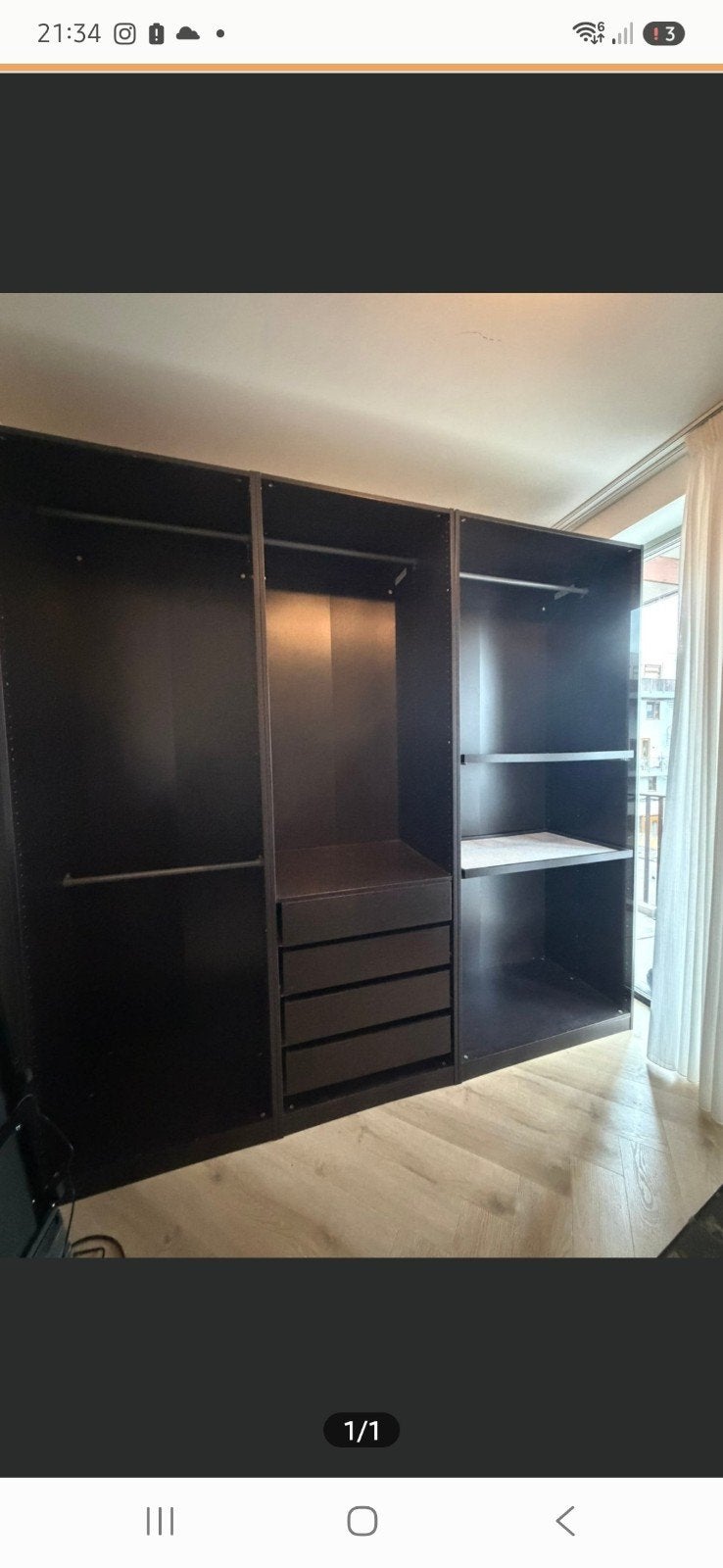 IKEA PAX Kledingkast - Donkerbruin/Zwart met KOMPLEMENT, Ophalen, Met lade(s), Gebruikt, 200 cm of meer