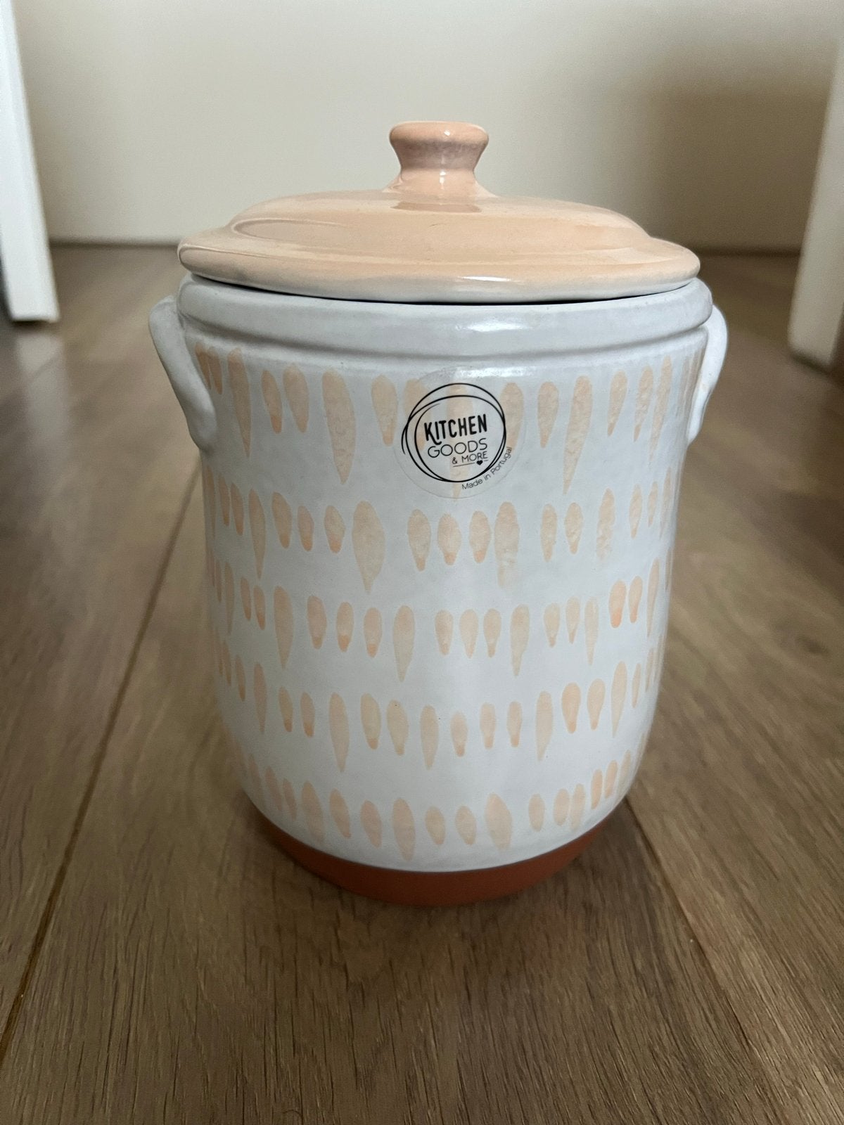Terracotta voorraadpot met perzik-groen streepdessin, Ophalen, Overige merken, Overige typen, Nieuw