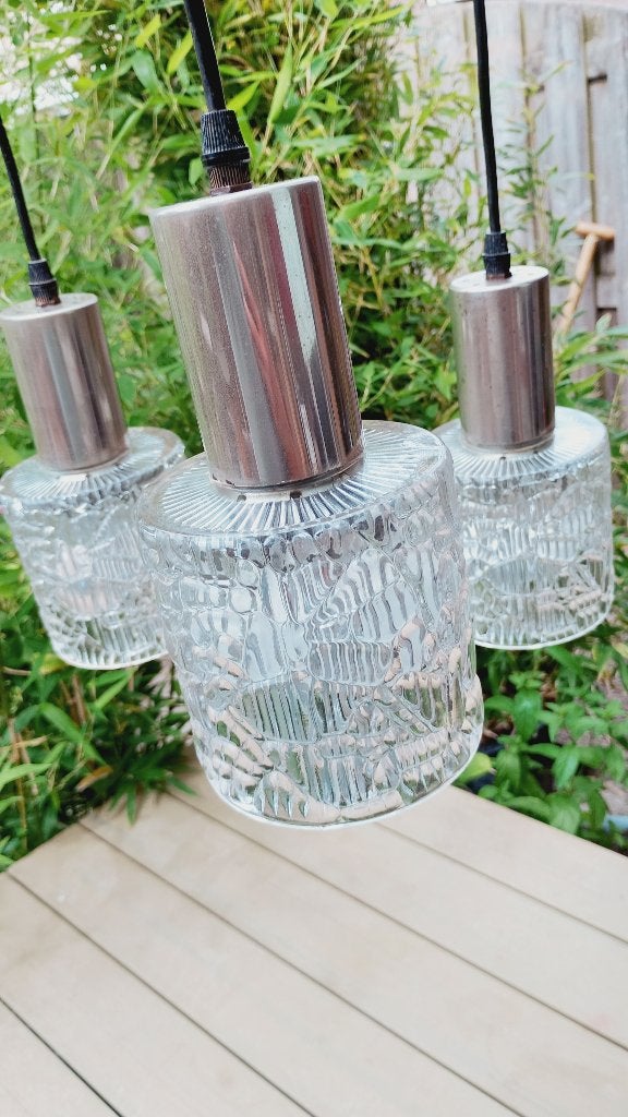 Vintage Cascade hanglamp met kelken van ijs glas jaren 60/70, Ophalen of Verzenden