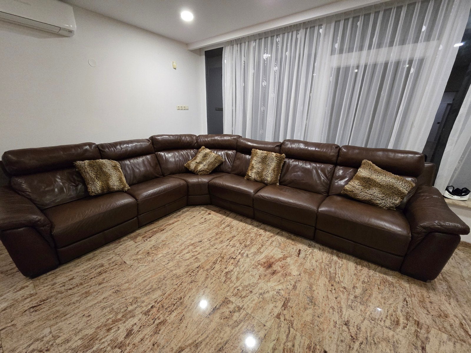 Luxe Leren Hoekbank met Reclinerfunctie - Bruin, Ophalen, 100 tot 125 cm, 300 cm of meer, Leer
