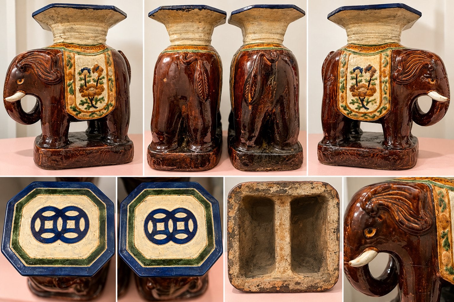 Vintage Chinese geglazuurde keramische olifant kruk, Ophalen