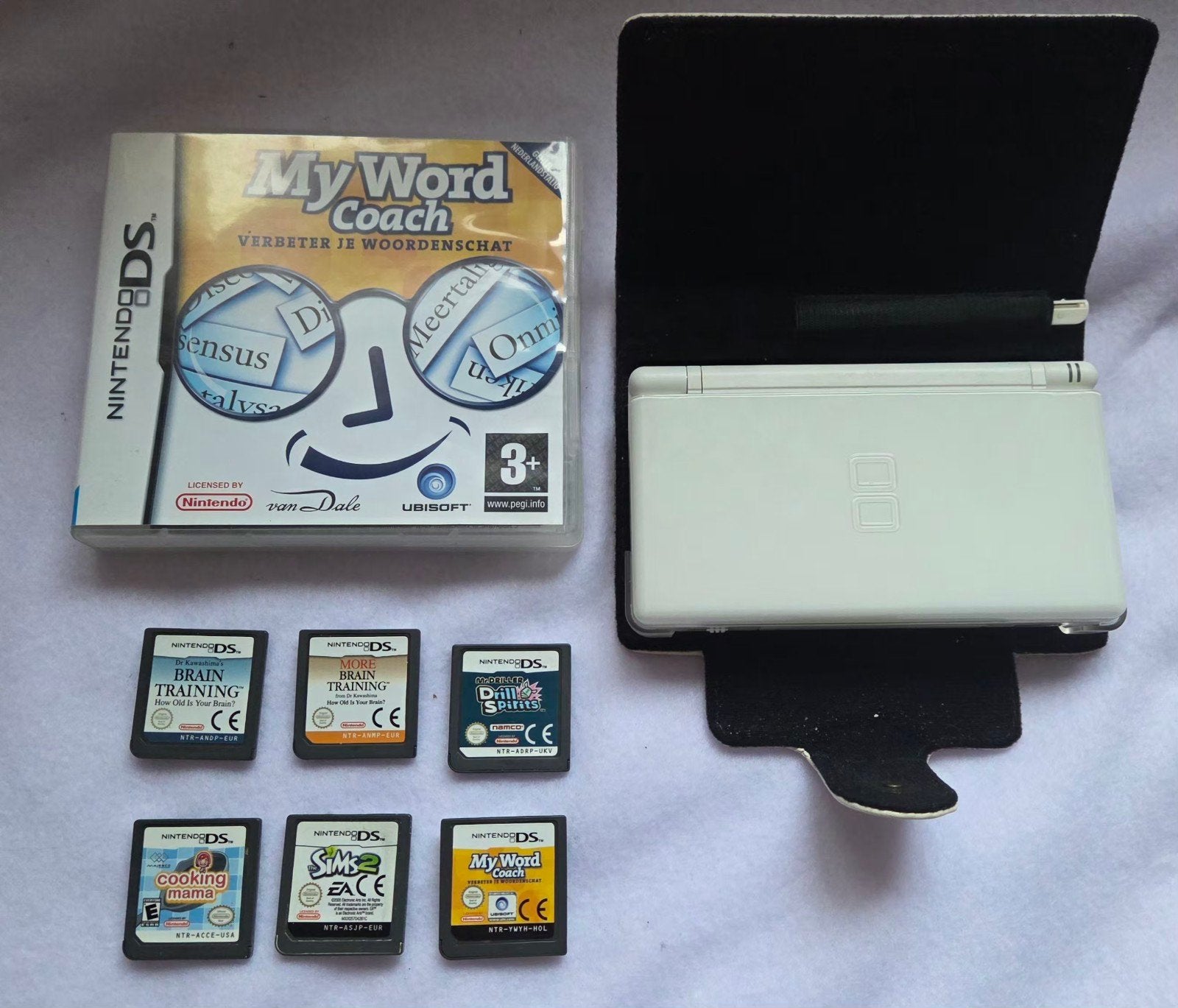 Nintendo DS Lite Wit + Beschermhoes + Stylus + 6 Games, Wit, Zo goed als nieuw, DS Lite, Ophalen