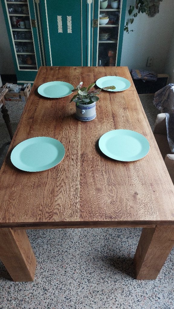 Tafel eikenhout 200 x 100 x 76 geolied, Huis en Inrichting, Tafels | Eettafels, Eikenhout, 200 cm of meer, Rechthoekig, 50 tot 100 cm