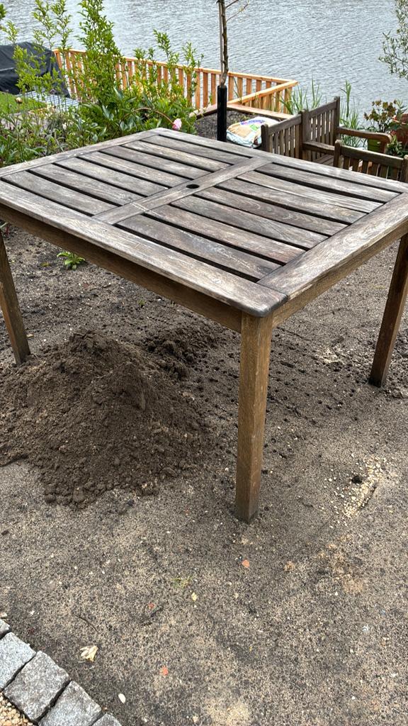 Tuintafel hout Teak 120x90x73 goede staat, Ophalen, Gebruikt, Rechthoekig, Hout