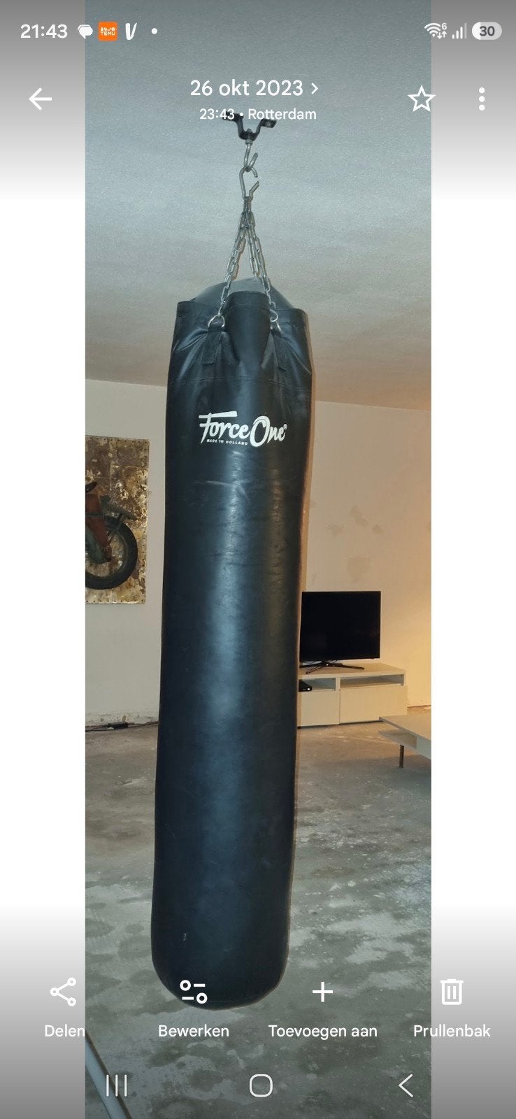 Force One leren Bokszak 180 cm -, Sport en Fitness, Ophalen, Zo goed als nieuw, Vechtsportmateriaal