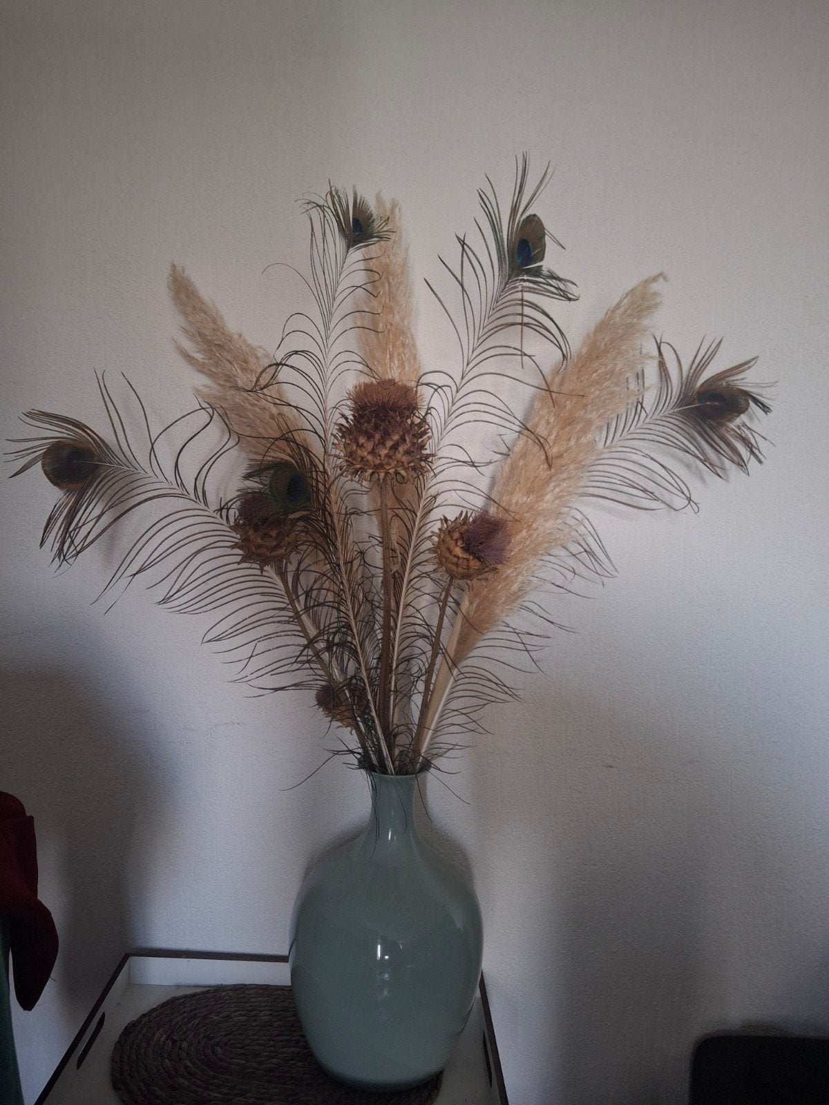 Droogbloemen boeket met vaas, Ophalen, Zo goed als nieuw