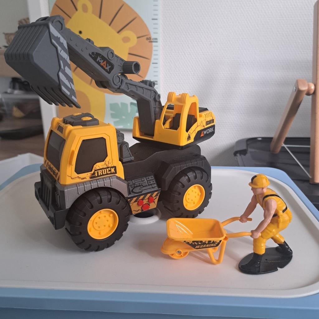 Graafmachine speelgoed met werkman en kruiwagen, Ophalen of Verzenden