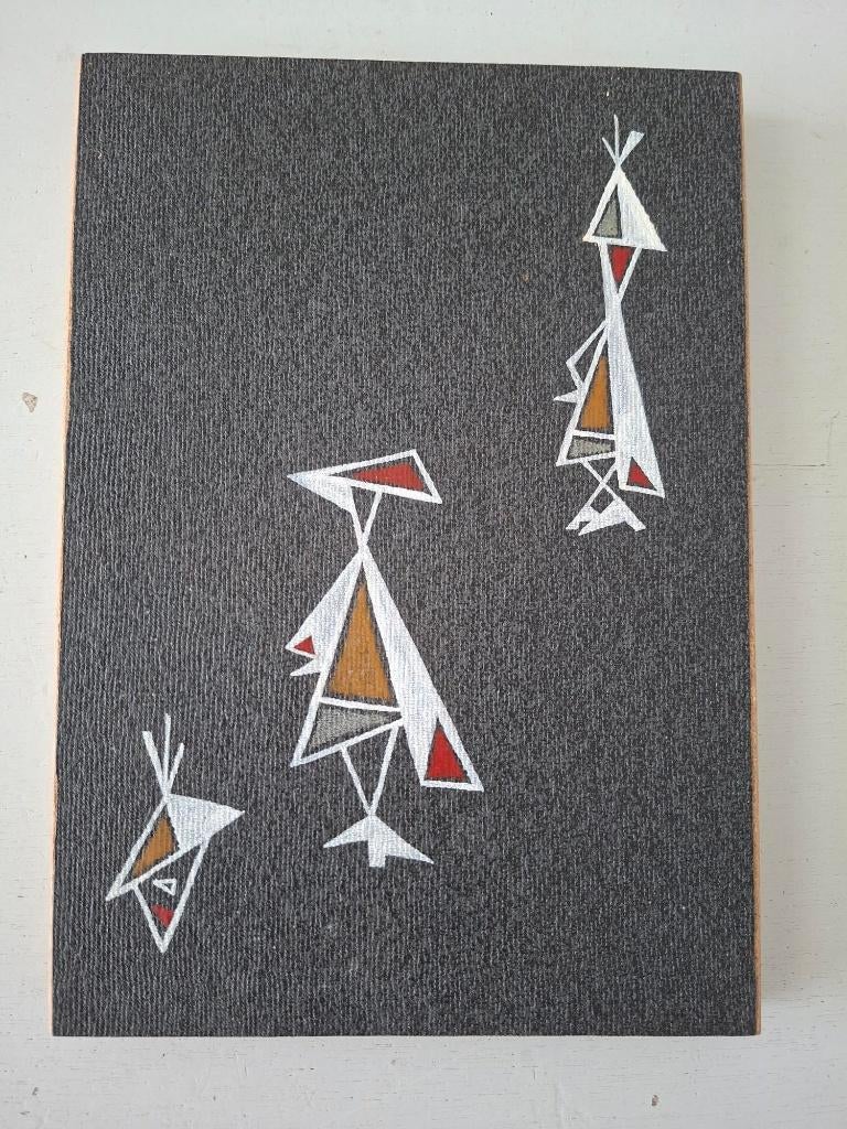 Vintage mid-century retro schilderij geometrisch jaren 50/60, Ophalen of Verzenden, Huis en Inrichting