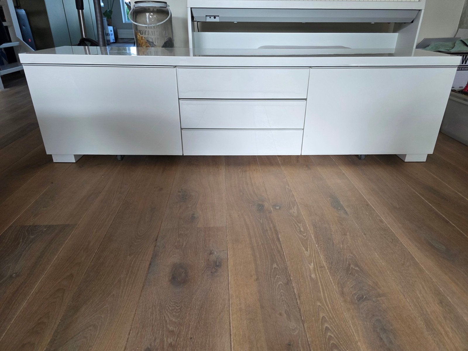 Ikea TV meubel Hoogglans wit, Ophalen, 150 tot 200 cm, Zo goed als nieuw, Minder dan 100 cm