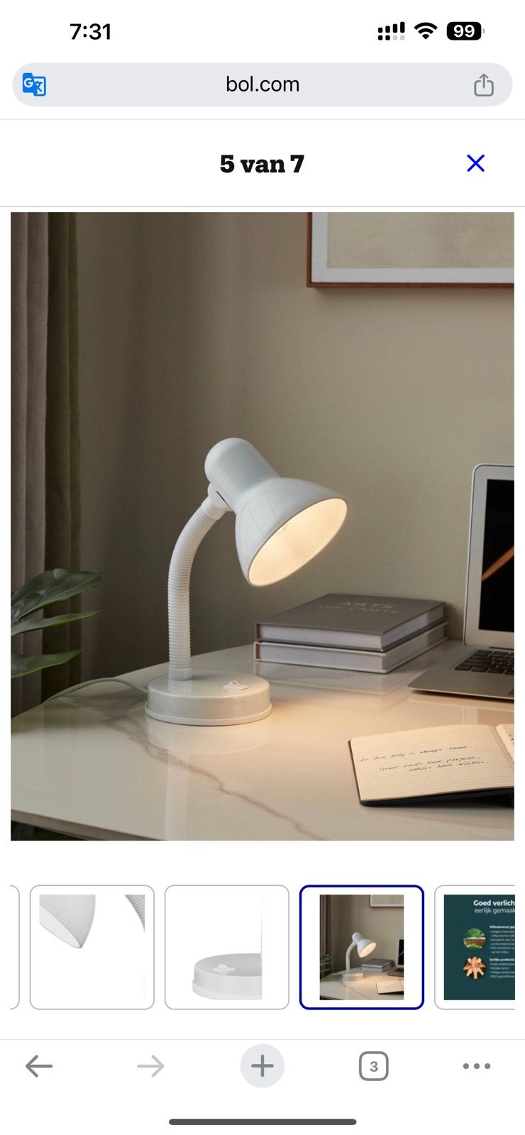 EGLO Basic Tafellamp/Bureaulamp - E27(excl) - 30 cm - Wit, Met schakelaar, Wit, Gebruikt, Kunststof