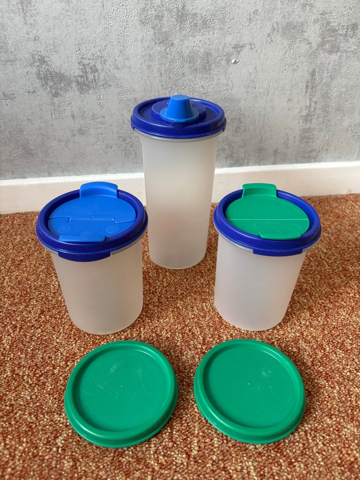 Tupperware | Bewaarbakjes/bekers |  3 stuks met deksels, Gebruikt, Blauw, Beker of Kan, Ophalen of Verzenden