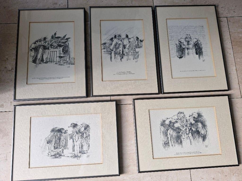 5 ingelijste prenten betr. rechtspraak Harmen van Straaten, Gebruikt, 1980 tot heden, Ophalen of Verzenden, Prent