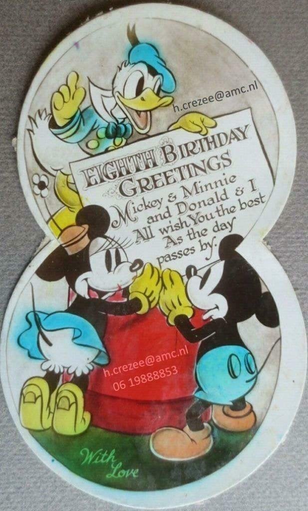 zoek oud birthday kaart mickey mouse donald duck pinocchio, Ophalen of Verzenden, 1920 tot 1940, Overige thema's
