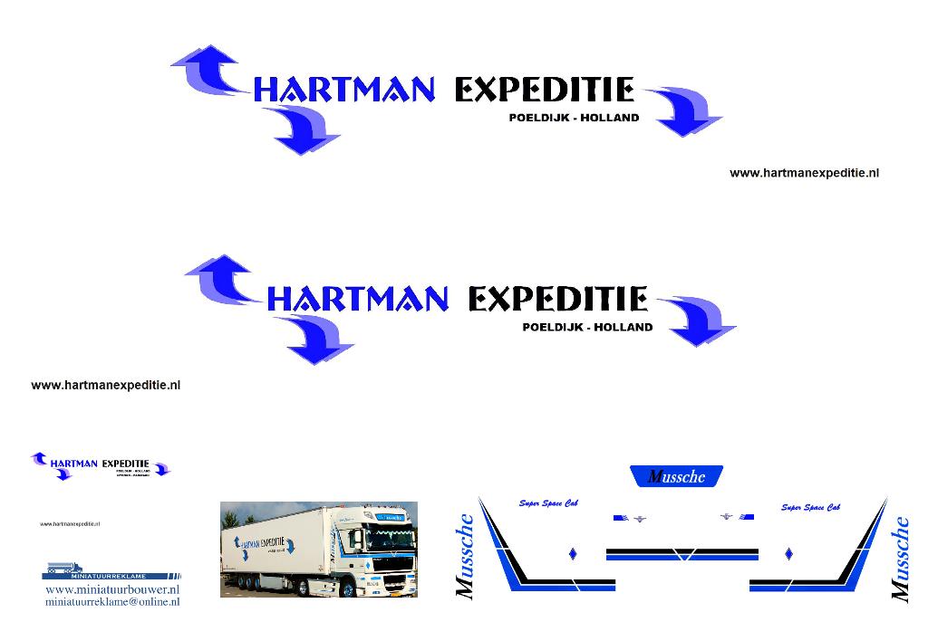Vrachtauto decal 1:50 Mussche - Hartman Expeditie, Verzenden, Nieuw, Bus of Vrachtwagen, Overige merken