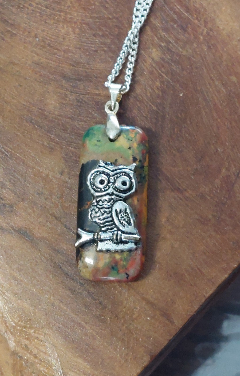 Uil op Jaspis 925 Ketting Gothic Wicca Mode, Ophalen of Verzenden, Zo goed als nieuw, Met edelsteen, Zilver