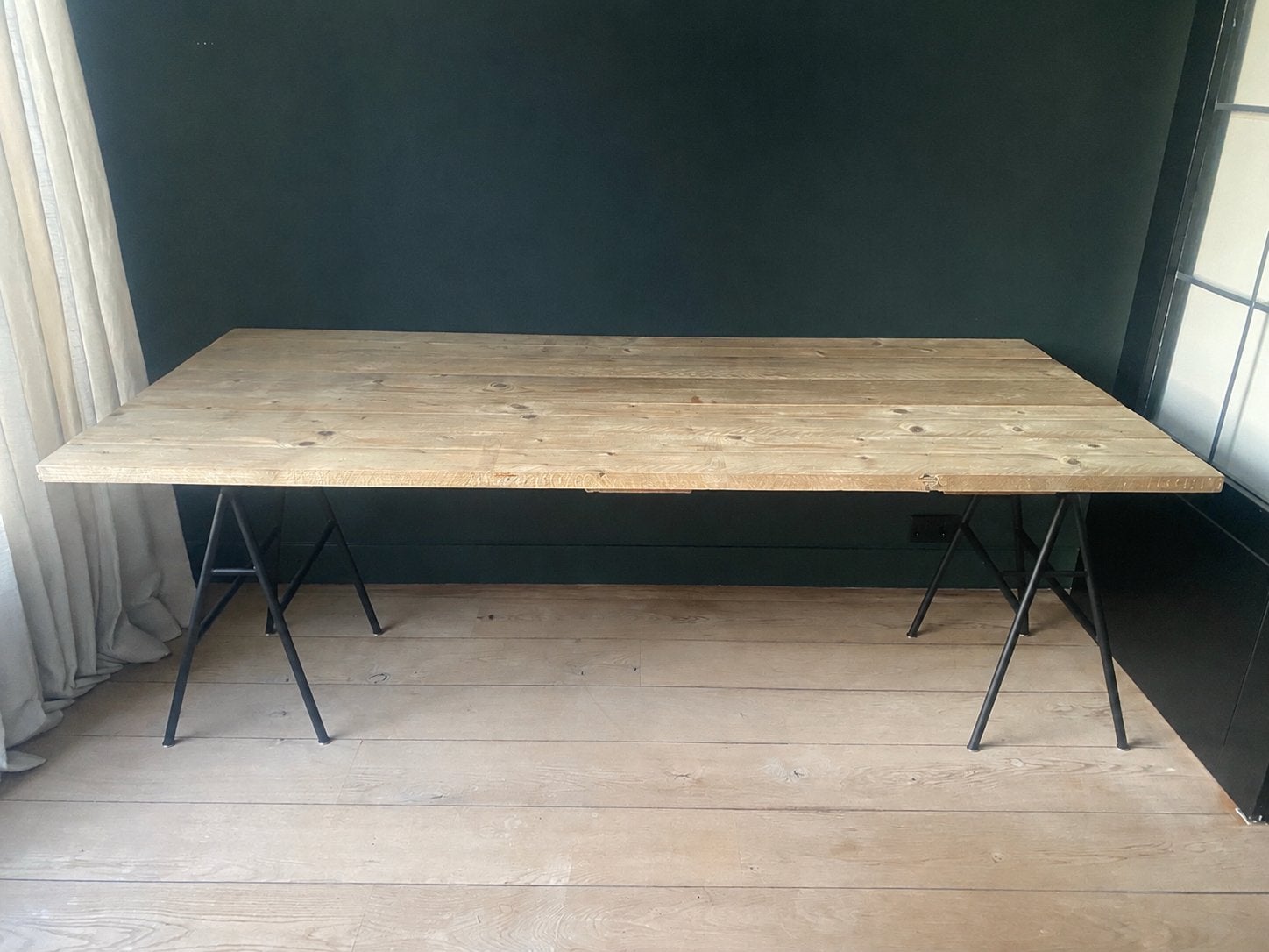 Op maat gemaakt bureau steigerhout + IKEA schragen 200x90 cm, Ophalen, Gebruikt, Hout, Industrieel