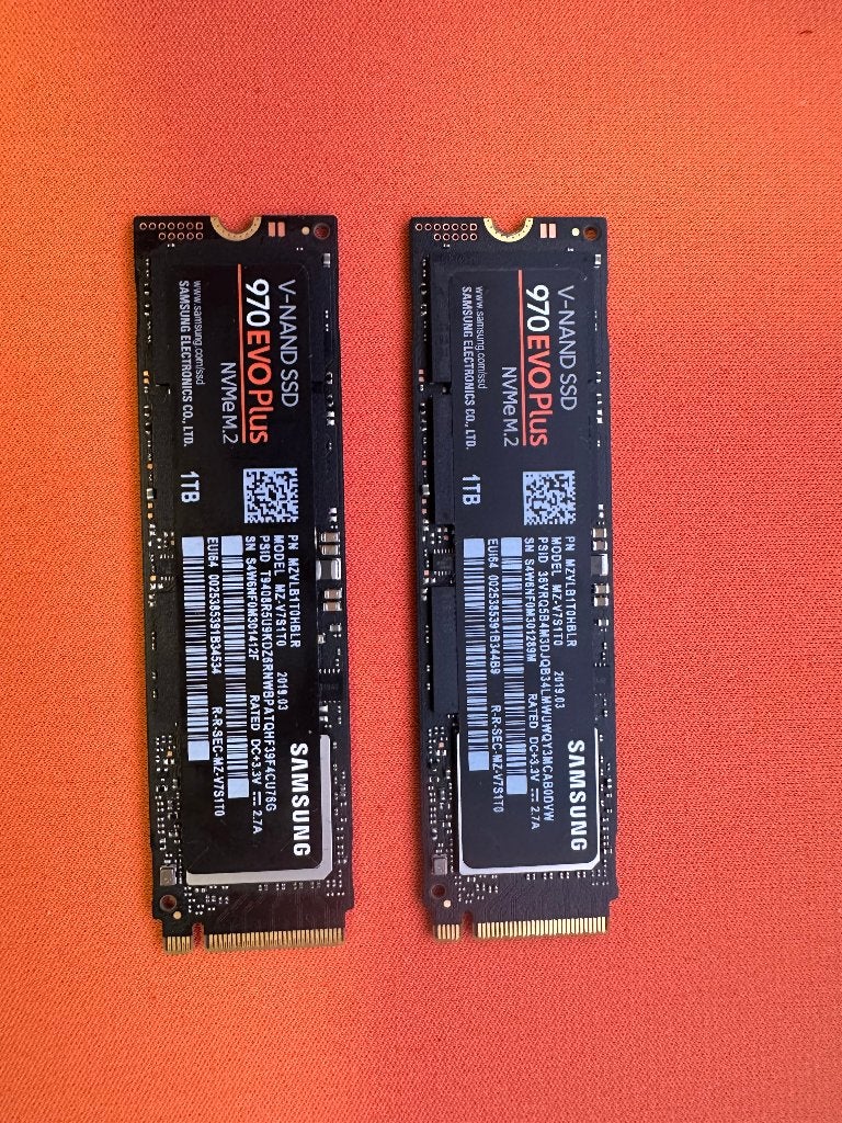2x Samsung 970 EVO Plus NVMe M.2 SSD 1TB, Computers en Software, Harde schijven, Intern, Ophalen of Verzenden, Zo goed als nieuw