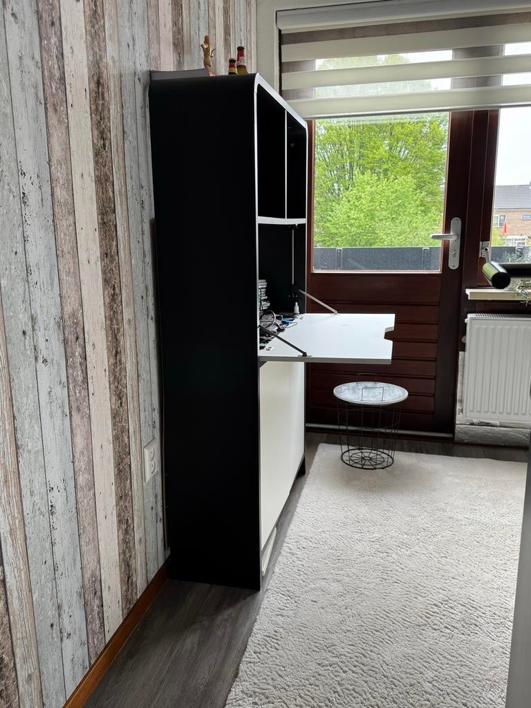 Compact bureau met opbergruimte - Zwart/bruin met Wit, Ophalen, Opbergruimte, 90 cm, Spaanplaat of MDF