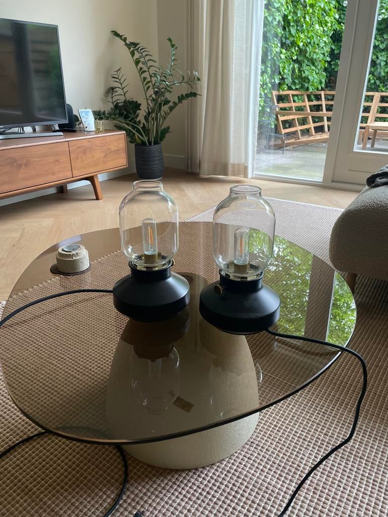 Set van 2 tafellampen met glazen kap, Ophalen of Verzenden, Zo goed als nieuw, Glas, Minder dan 50 cm