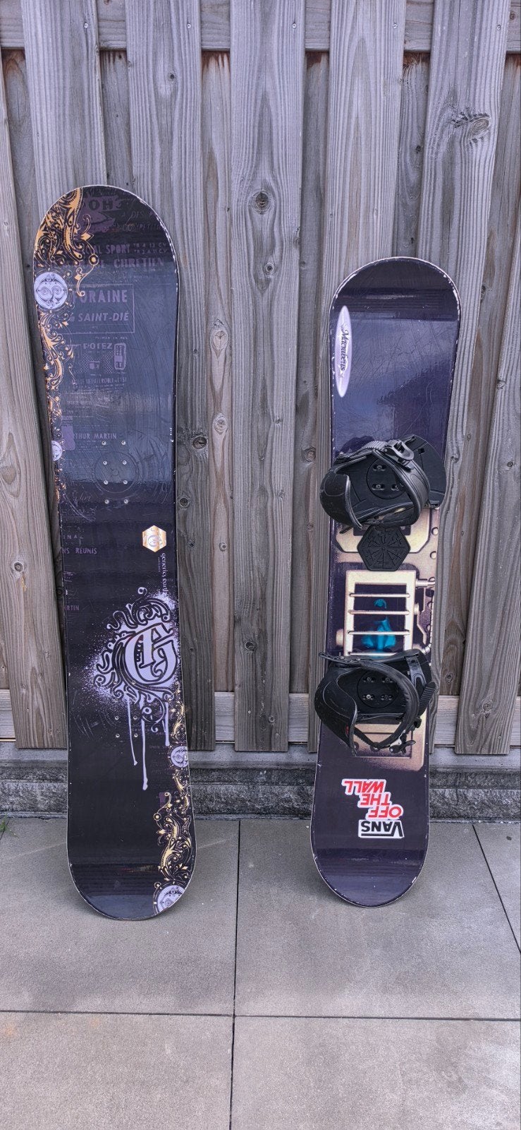Snowboard set: 2 boards (155cm & 143cm) met bindingen, Sport en Fitness, Snowboarden, Ophalen of Verzenden, Gebruikt, Board