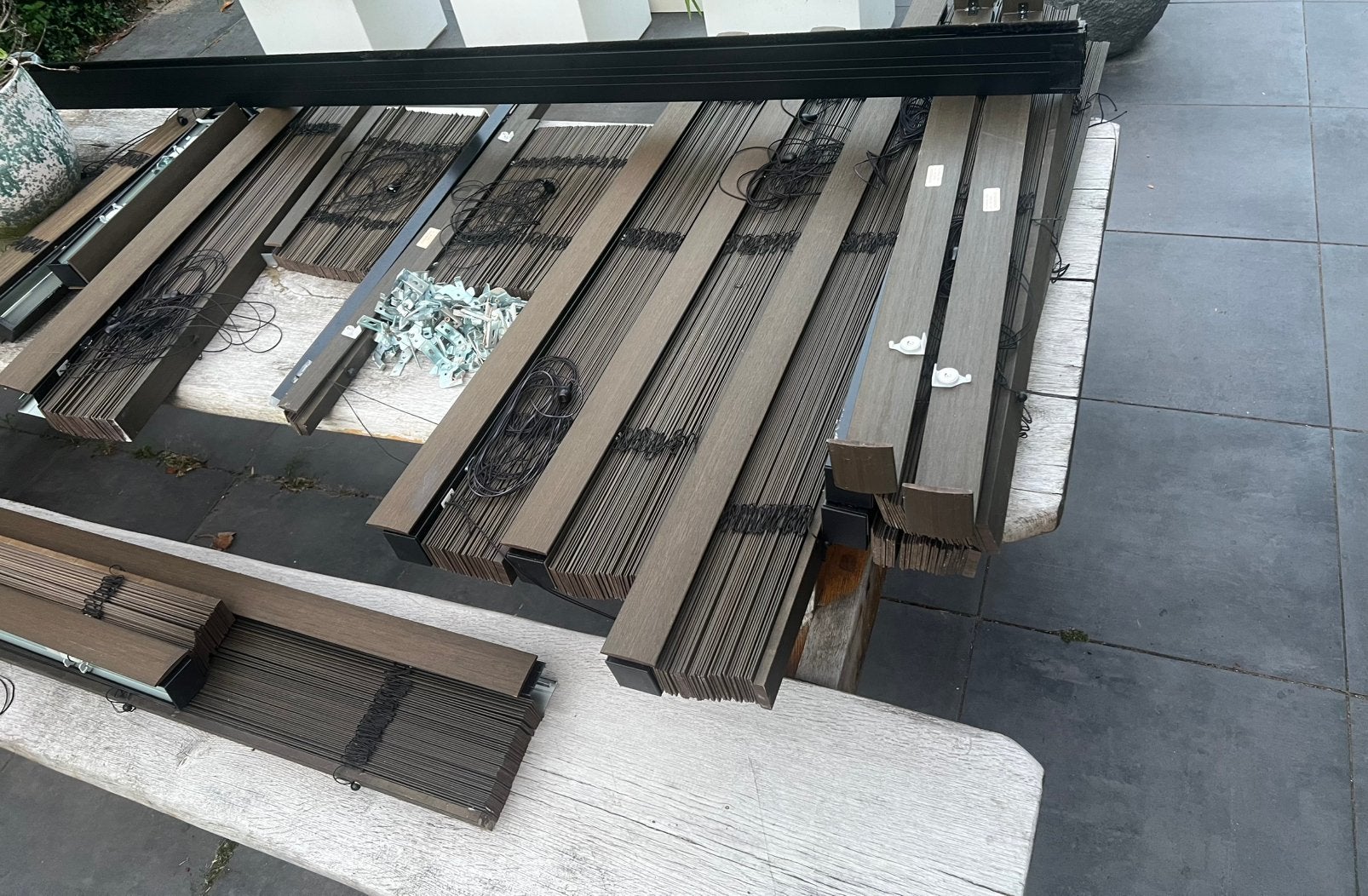 Te koop bruine houten luxaflex, Ophalen, Gebruikt, Bruin, 150 tot 200 cm