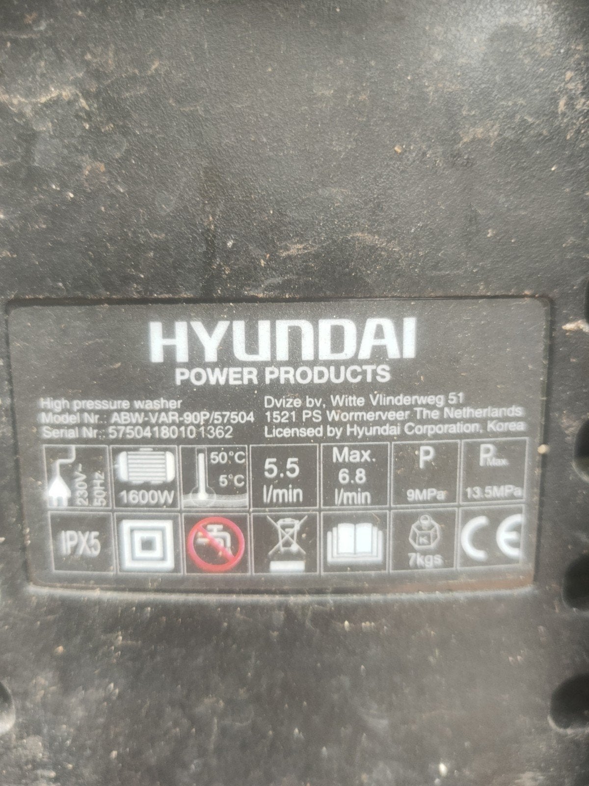 Hyundai ABW-VAR-90P/57504 Hogedrukreiniger 1600W, Ophalen