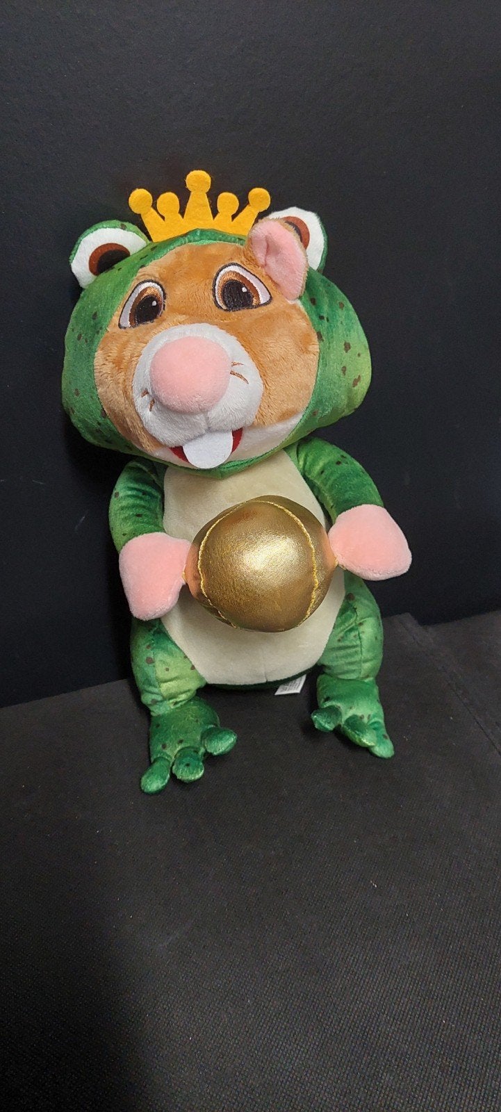 Knuffel Kikkerprins met kroon en gouden bal, Kikker, Groen, Ophalen of Verzenden, Zo goed als nieuw