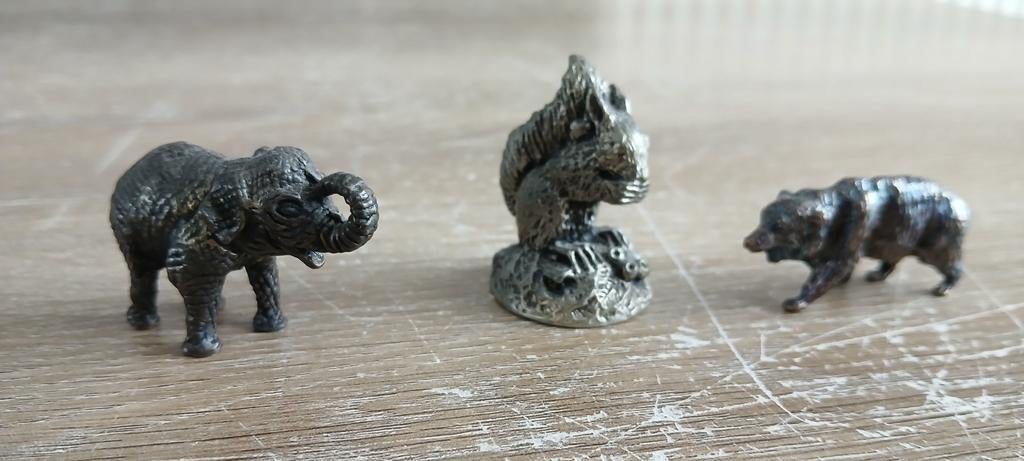 Wibor 95% tin tinnen dieren beeldjes olifant eekhoorn beer, Antiek en Kunst, Antiek | Tin, Ophalen of Verzenden