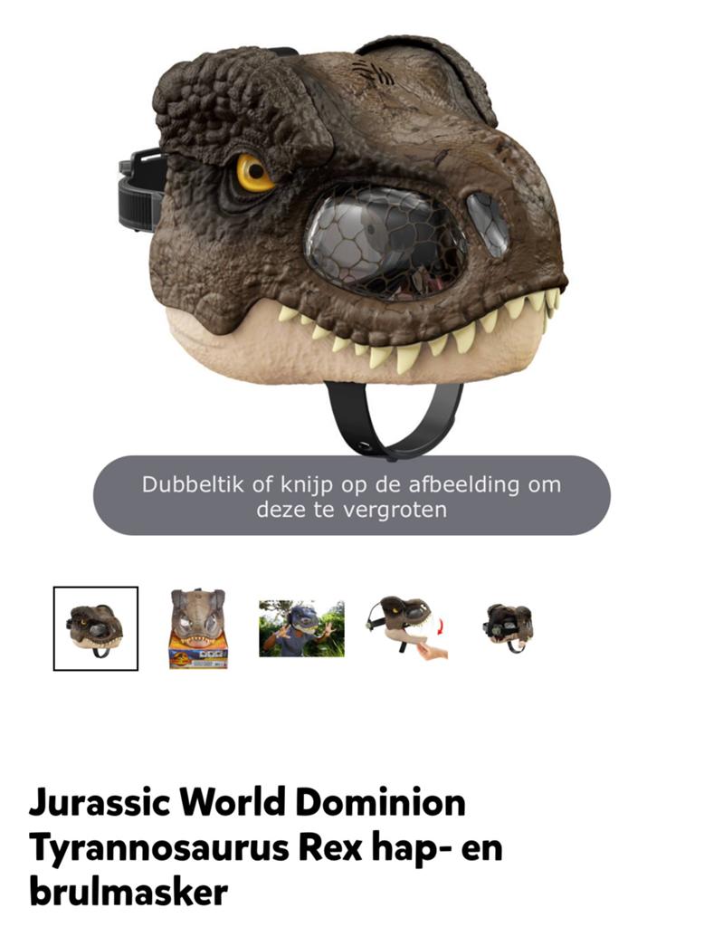 Jurassic world dino brul masker, Ophalen of Verzenden, Zo goed als nieuw