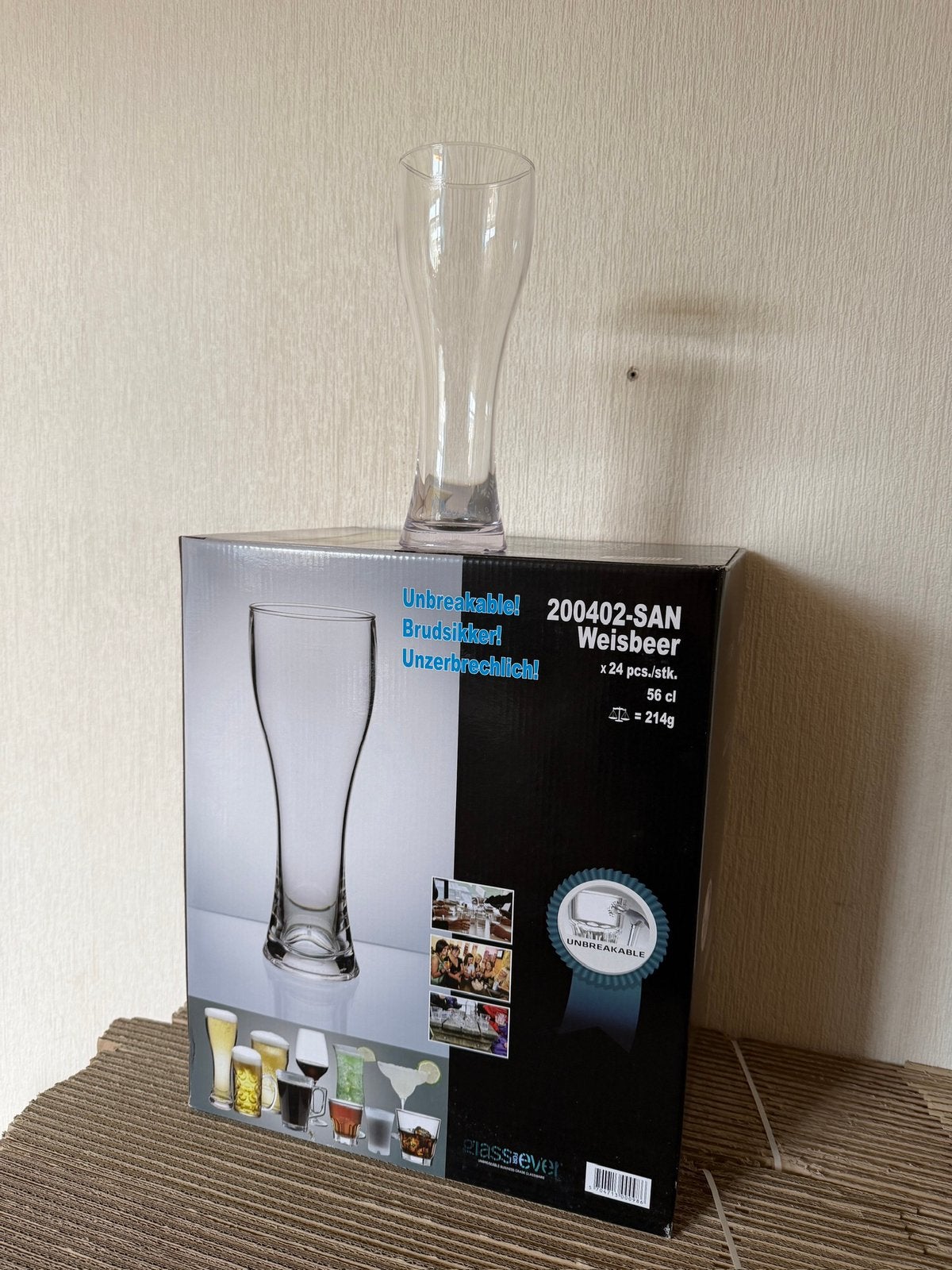LAATSTE KANS Kunststof witbier glas 56cl 24 stuks OP=OP, Ophalen of Verzenden, Nieuw, Bierglas